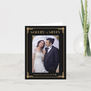 Art Deco Married And Merry Christmas Note Cards