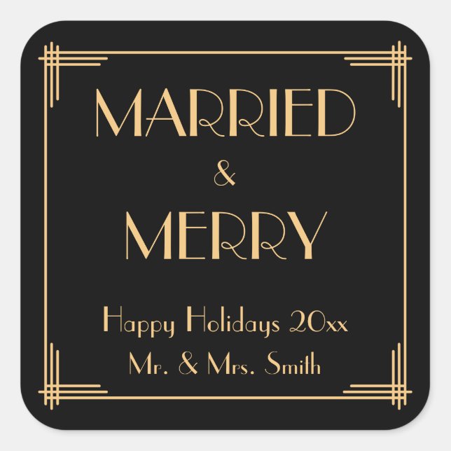 Art Deco Married And Merry Christmas Stickers (Front)