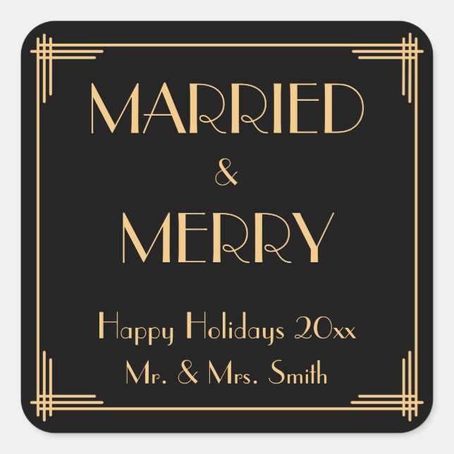Art Deco Married And Merry Christmas Stickers (Front)
