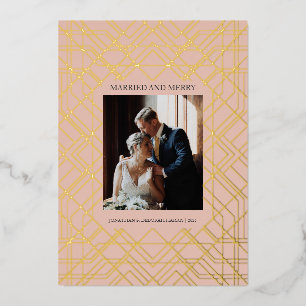 Art deco Married and Merry Foil Holiday Card