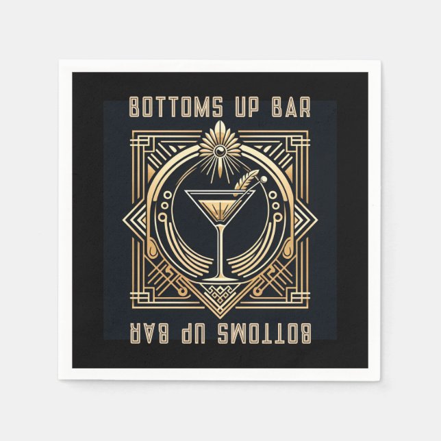 Art Deco Martini Bar Logo Napkin (Front)