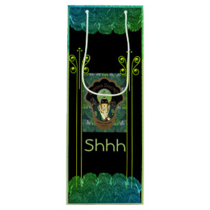 Art deco masked woman vintage surprise green black wine gift bag