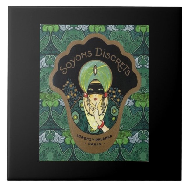 Art deco masked woman vintage tile (Front)