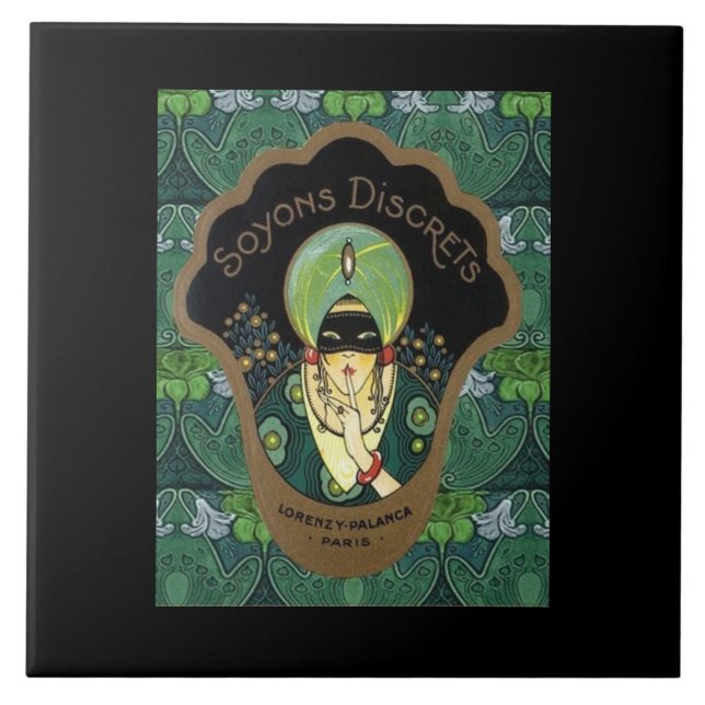 Art deco masked woman vintage tile (Front)