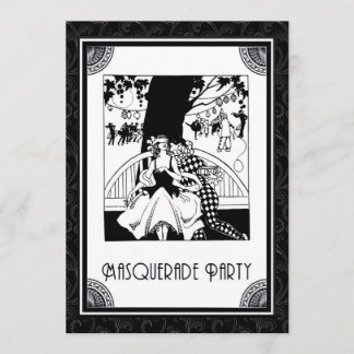 Art Deco Masquerade Party in Black and White Invitation