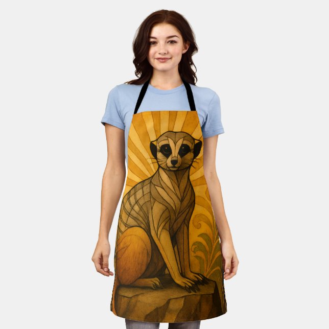 Art Deco Meerkat Illustration Apron (Worn)