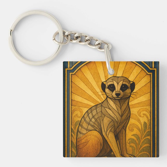 Art Deco Meerkat Illustration Key Ring (Front)