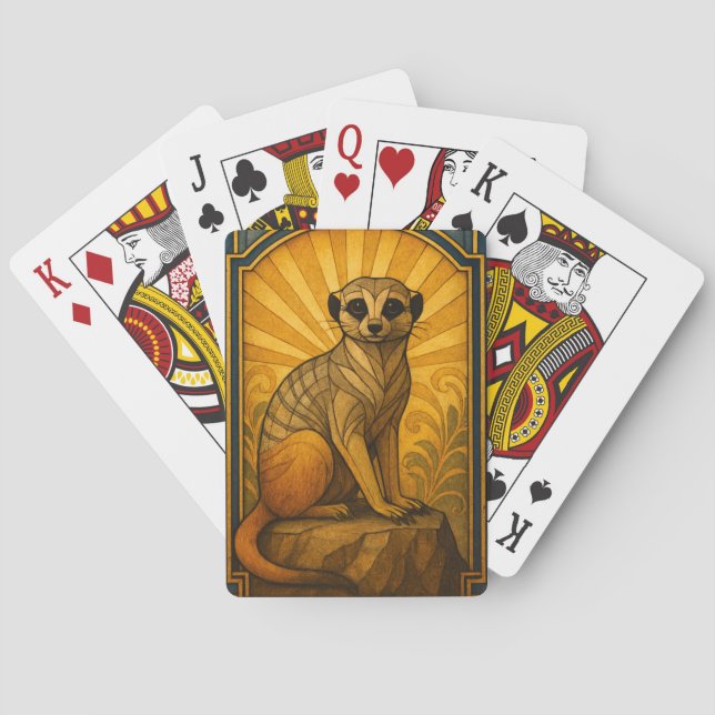 Art Deco Meerkat Illustration Playing Cards (Back)