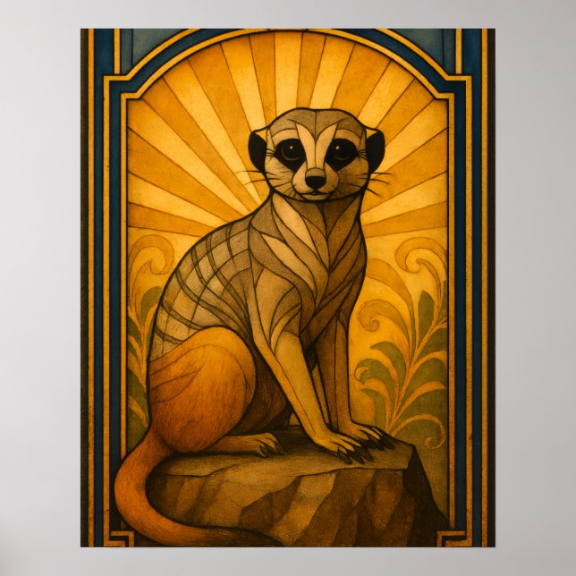 Art Deco Meerkat Illustration Poster (Front)