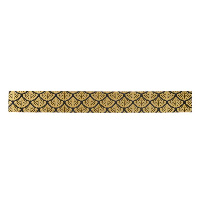 Art Deco Mermaid Scales - Black & Gold Satin Ribbon (Front)