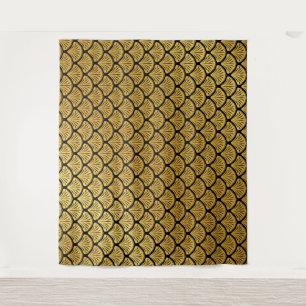 Art Deco Mermaid Scales - Black & Gold Tapestry