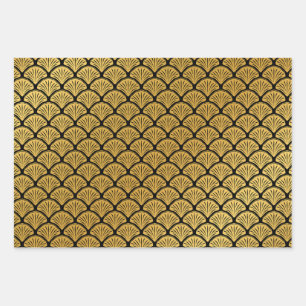 Art Deco Mermaid Scales - Black & Gold Wrapping Paper Sheet