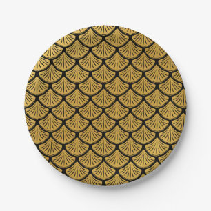 Art Deco Mermaid Scales - Black Paper Plate
