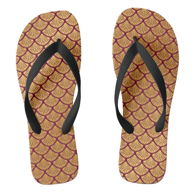 Art Deco Mermaid Scales - Magenta Flip Flops (Footbed)