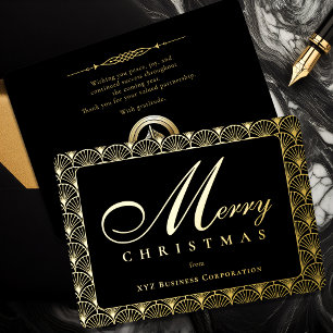 Art Deco Merry Christmas Business Gold Foil  Holiday Card