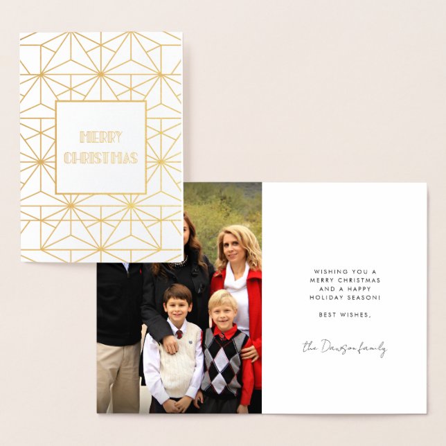 Art deco Merry Christmas family photo Foil Card (Display)