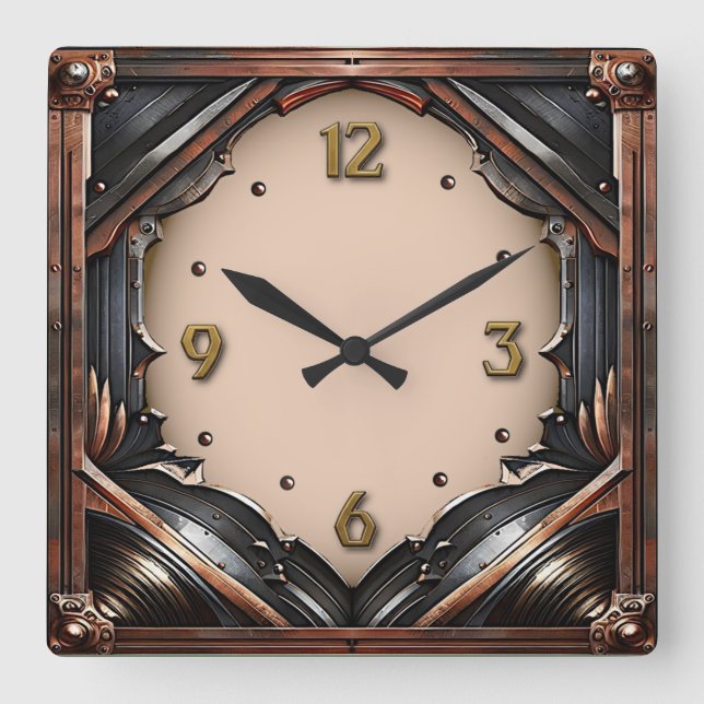 Art Deco Metal  Square Wall Clock (Front)