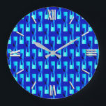 Art Deco Metallic Geometric - Cobalt Blue Large Clock<br><div class="desc">Art Deco Industrial Chic geometric pattern in a metallic 3-d effect - shades of pale to deep sky blue on a deep cobalt blue background</div>