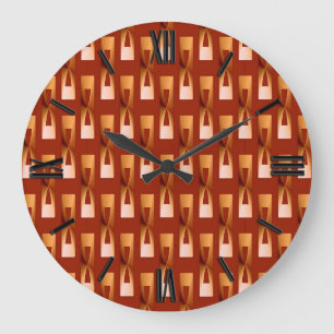 Art Deco Metallic Geometric - Copper and Rust Large Clock