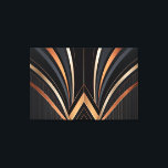Art Deco Metallic Geometric Elegance Canvas Print<br><div class="desc">This abstract Art Deco design exudes luxury and sophistication with its sweeping metallic arcs in gold, copper, and grey against a deep black background. Symmetrical curves converge towards a central focal point, framed by sharp angular lines and vertical patterns, evoking glamour and retro elegance. Perfect for elevating home decor, office...</div>