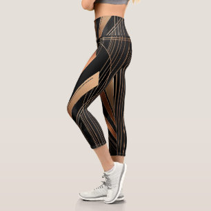 Art Deco Metallic Geometric Elegance Capri Leggings