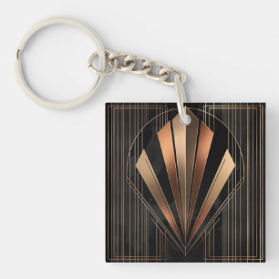 Art Deco Metallic Geometric Elegance Key Ring