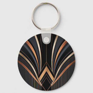 Art Deco Metallic Geometric Elegance Key Ring