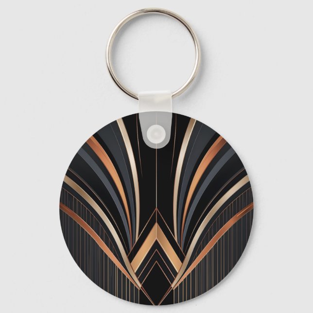 Art Deco Metallic Geometric Elegance Key Ring (Back)