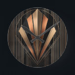 Art Deco Metallic Geometric Elegance Round Clock<br><div class="desc">A bold Art Deco inspired design featuring refined geometric symmetry and luxurious metallic tones. The composition blends gold and copper elegance with clean architectural lines, creating a timeless and upscale aesthetic. Perfect for those who appreciate classic glamour, modern luxury, and sophisticated visual balance. This design delivers a premium look that...</div>