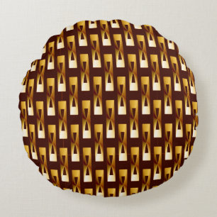 Art Deco Metallic Geometric - Gold and Chocolate Round Cushion