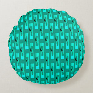 Art Deco Metallic Geometric - Peacock and Teal Round Cushion