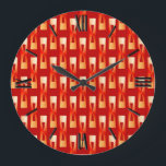 Art Deco Metallic Geometric - Red and Coral Large Clock<br><div class="desc">Art Deco Industrial Chic geometric pattern in a metallic 3-d effect - shades of coral orange on deep red</div>