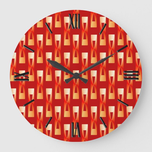 Art Deco Metallic Geometric - Red and Coral Large Clock (Front)