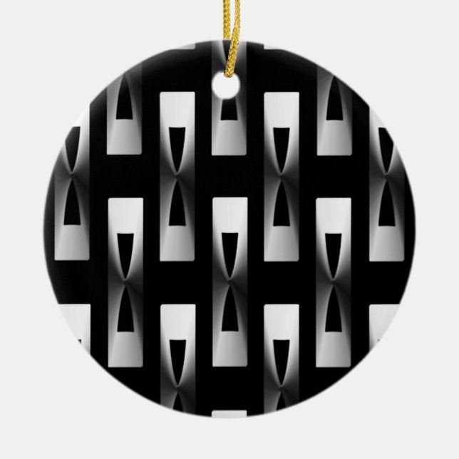 Art Deco Metallic Geometric - Silver and Black Ceramic Tree Decoration (Front)