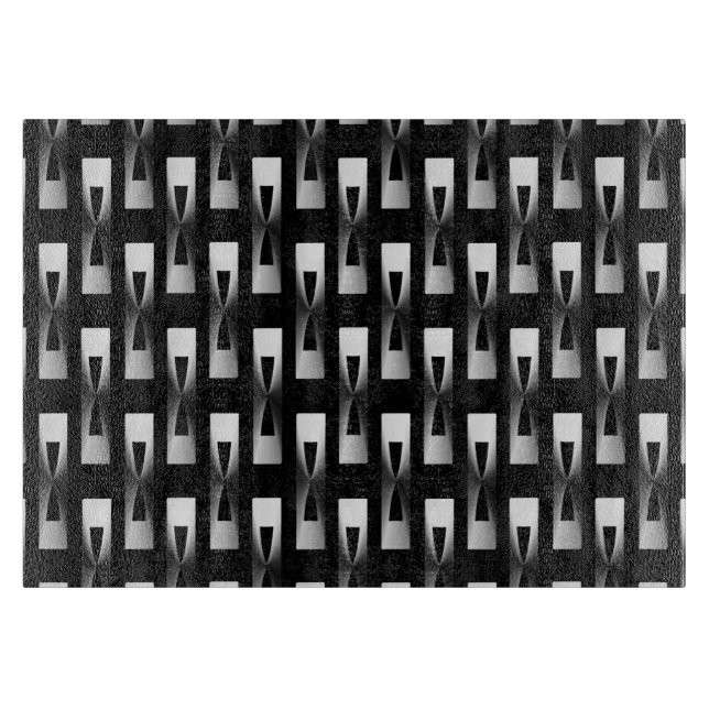 Art Deco Metallic Geometric - Silver and Black Cutting Board (Front)