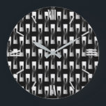 Art Deco Metallic Geometric - Silver and Black Large Clock<br><div class="desc">Art Deco Industrial Chic geometric pattern in a metallic 3-d effect - shades of pale silver to deep grey / gray on a black background</div>