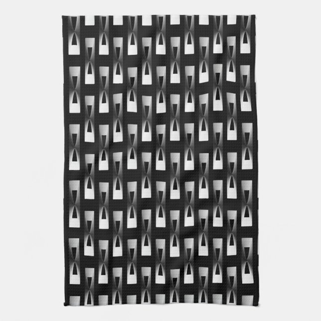 Art Deco Metallic Geometric - Silver and Black Tea Towel (Vertical)