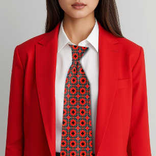 Art Deco micro pattern red&black Tie