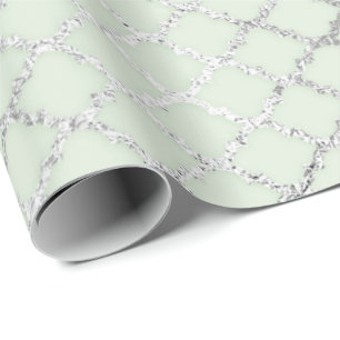 Art Deco Mint Green Silver Quatrefoil Vip Wrapping Paper