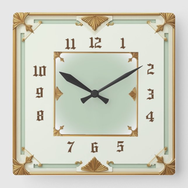 Art Deco Mint Square Wall Clock (Front)