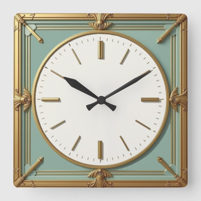 Art Deco Mint Square Wall Clock (Front)