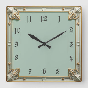 Art Deco Mint Square Wall Clock