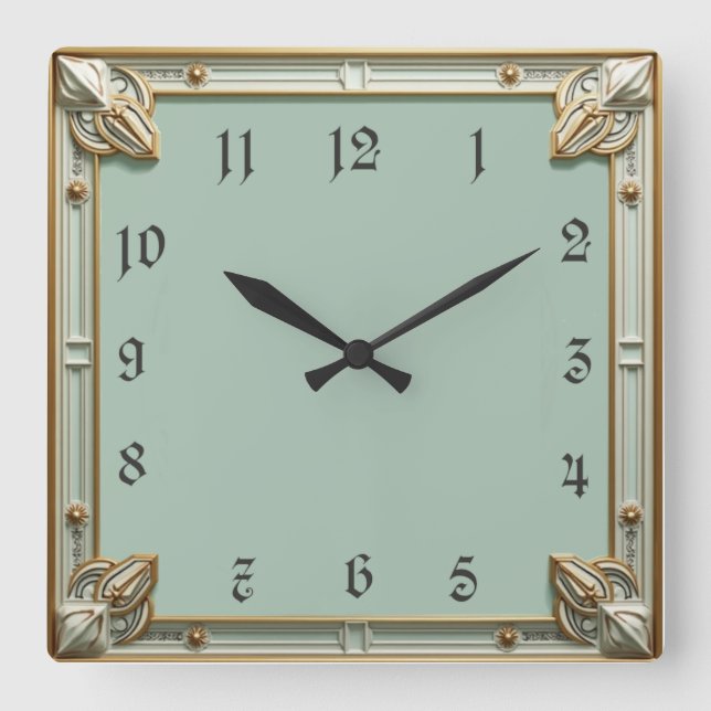 Art Deco Mint Square Wall Clock (Front)