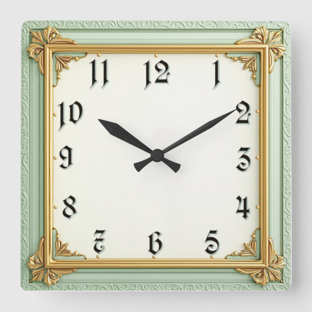 Art Deco Mint Square Wall Clock (Front)