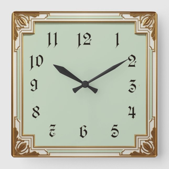 Art Deco Mint Square Wall Clock (Front)
