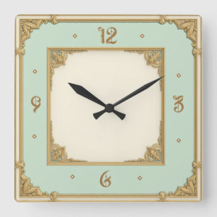 Art Deco Mint Square Wall Clock