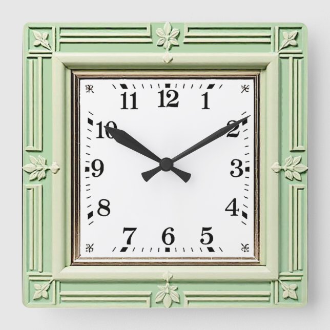 Art Deco Mint Square Wall Clock (Front)