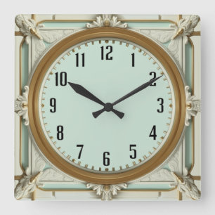 Art Deco Mint Square Wall Clock