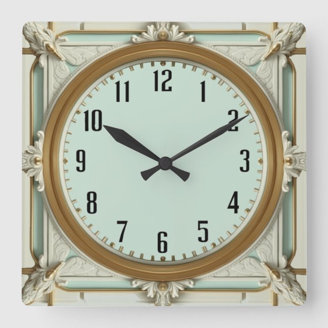 Art Deco Mint Square Wall Clock (Front)