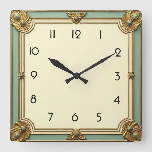 Art Deco Mint Square Wall Clock (Front)